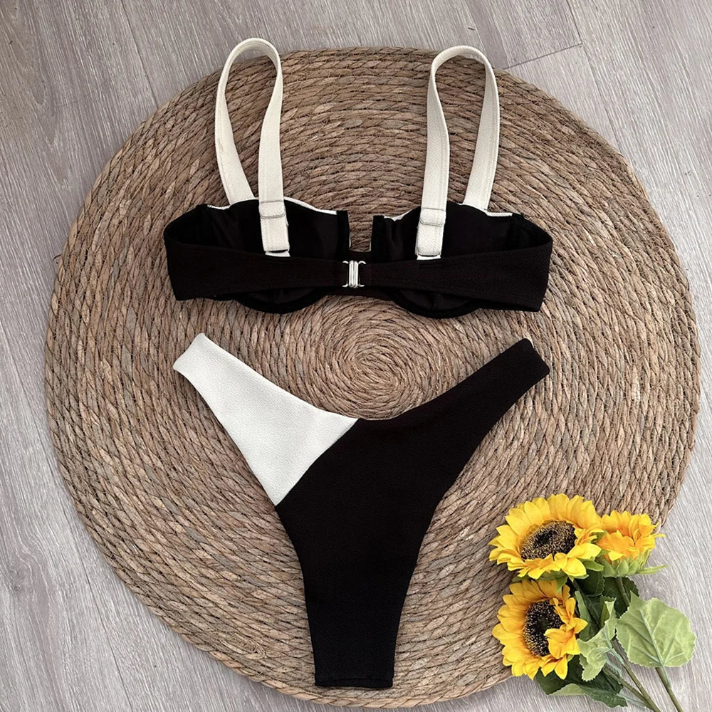 Deutschah - Damen Bikini-Set mit Push-Up-Effekt und Patchwork-Muster - Brasilianischer Stil Micro-Bademode mit Design mit niedriger Taille