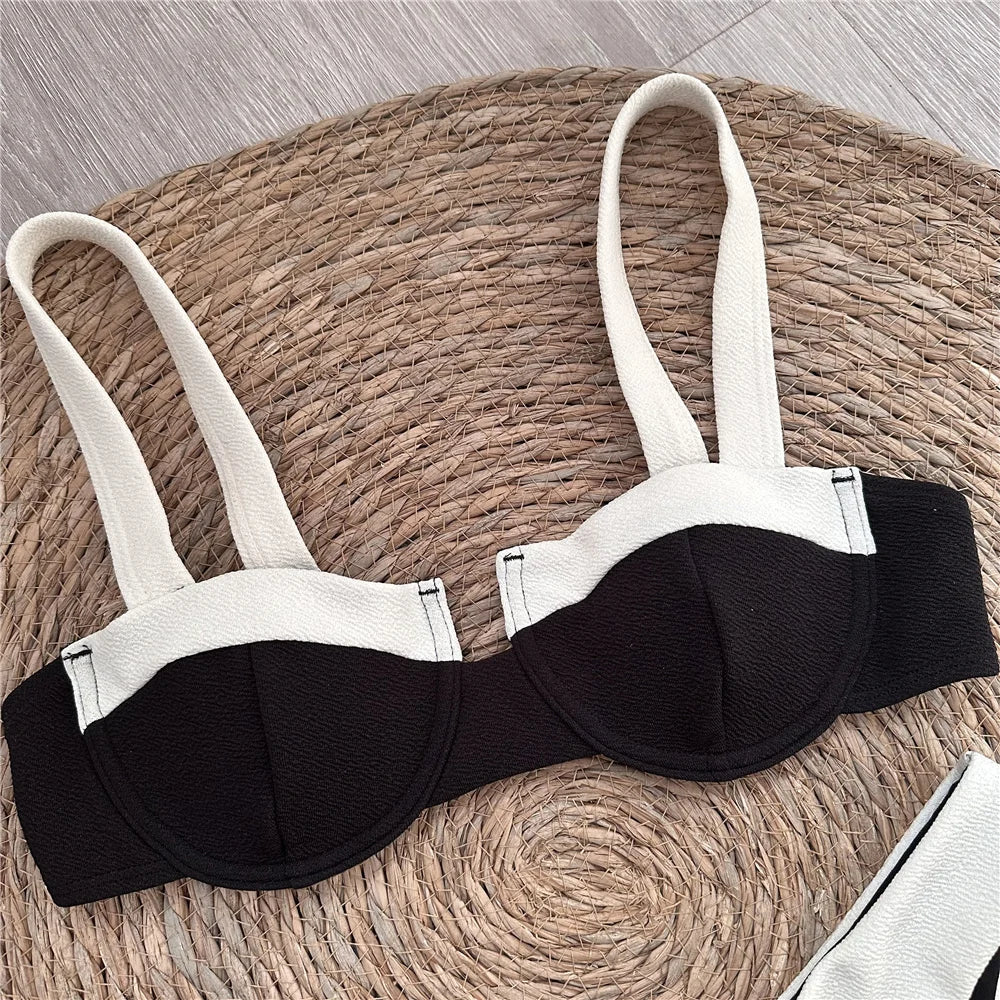 Deutschah - Damen Bikini-Set mit Push-Up-Effekt und Patchwork-Muster - Brasilianischer Stil Micro-Bademode mit Design mit niedriger Taille